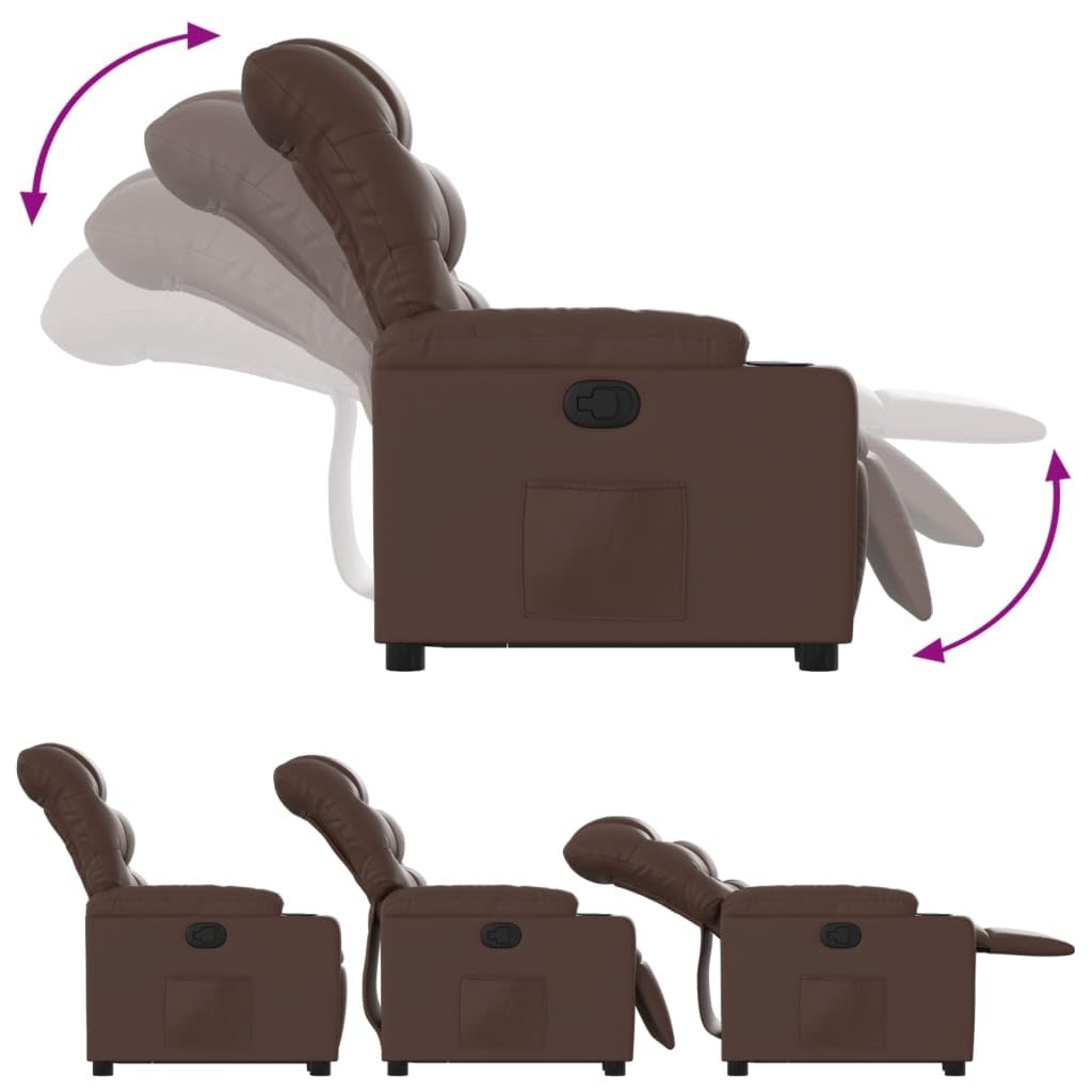 Sillón elevador reclinable marrón de piel sintética con función de elevación eléctrica y reclinación manual hasta 135 grados, cómodo y estable para personas mayores, marco