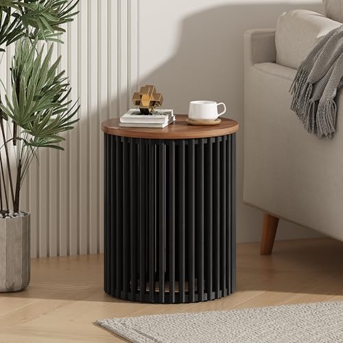 Christopher Knight Home Lemas Acacia Wood Accent Table, 17.5" W Round Modern Sofa Side Table with Wood Base, Compact End-Tables for Living Room Bedroom Home Office, Natural+Black by Christopher Knight Home - Used condition - US$91.49