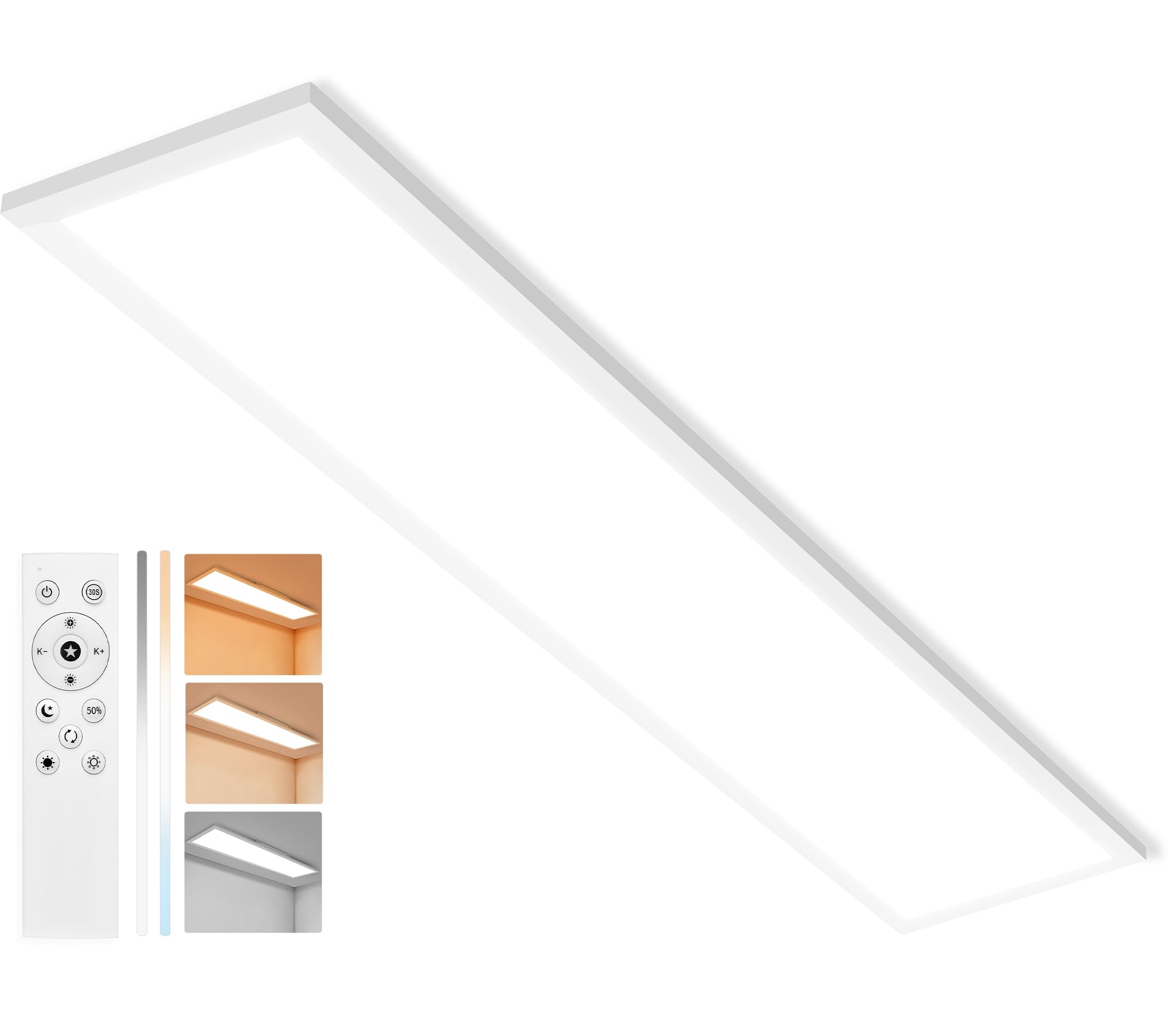 YindaLux LED Panel Deckenleuchte Dimmbar mit Fernbedienung Deckenlampe 2700K-6500K, Nachtlicht, Speicherfunktion, LED Panel Deckenleuchte für Küche, Büro, Wohnzimmer, Schwarz,Weiß