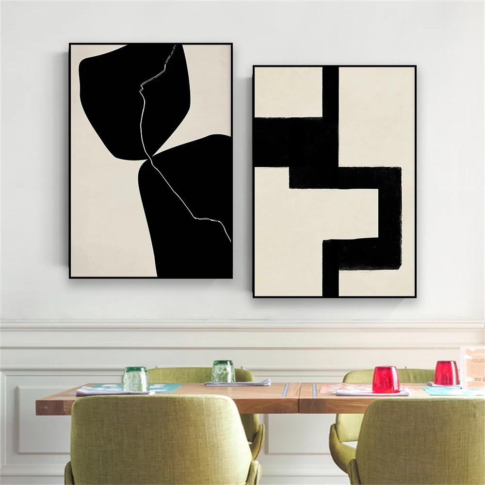 WBYZAC Set of 2-Beige And Black Abstract Art Print Poster Scandinavian Art Poster Minimalist Gallery Wall Art Canvas Painting Living Room Home Nordic Decor-40 * 60cm (No Frame)