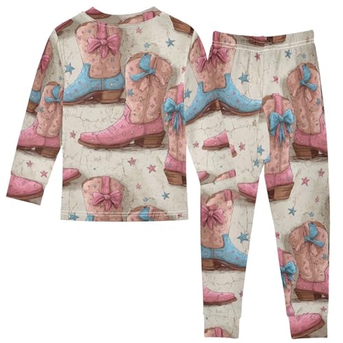 Pajama Sets Long Sleeve Cowgirl Boot Stars and Bows Soft Comfy Sleepwear 2 Piece PJS 3-8T3
