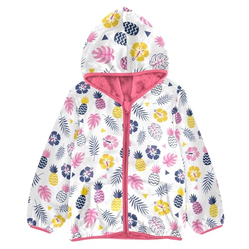 OTVEE Hibiscus Flowers Pineapples Leaves Kids Hoodie Jacket Fall Spring Full Zip Warm Outwear Coat