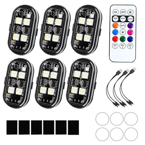 Gazocua Gyrophares pour Voiture - 6 Pièces Sans Fil Avertissement Ambiance - Télécommande 8 Couleurs LED Clignotant pour Véhicule Aérien Terrestre Motocycle Remorque