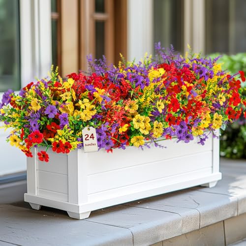 SHareconn 24 Bundles Kunstblumen Herbst, Lavendel & Veilchen, UV-beständige Outdoor Kunstblumen für Herbstdekoration, Realistische Fake Blumen für Zuhause/Garten, Hochzeit, Orange