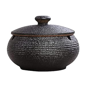 Mikqky Asbak van keramiek met deksel, asbak voor binnen en buiten, geschikt voor de decoratie van tafels, balkon, roken…