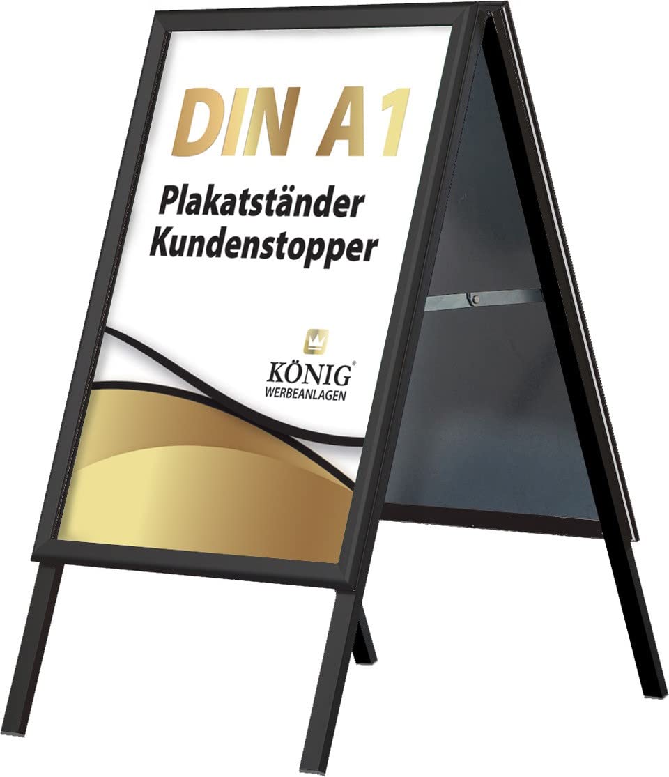 Plakatständer Keitum Black Line DIN A1 schwarz | beidseitig für 2 Plakate | Rückwand aus verzinktem Stahlblech | entspiegelte Schutzscheiben | wetterfest | Kundenstopper Gehwegaufsteller | Dreifke