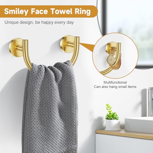TNOMS Brushed Gold Smiley Face Towel Ring Bathroom Hand Towel Holder Stainless Steel Wall-Mounted Bathroom Hardware Accessories Towel Rack by TNOMS - Used condition - Image 2