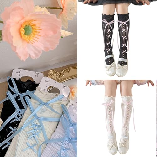 1 Pair Sweet Styled Middle Calf Socks for Kids with Lace and Bowknot Design Soft and Breathable Nylon in Tube Socks2