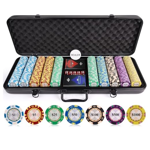 500pc 13.5g Monte Carlo Clay Poker Chip Set - Casino Grade 13.5g Poker Chips, Tri Color Poker Chip Design, 7 Color Chip Denomination - 2 Decks of Cards, Dice, Dealer Button