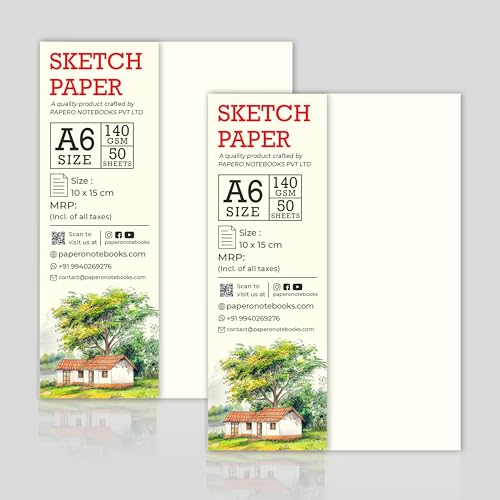 Image of PaperO A6 Sketch Loose Leaf Paper Sheets 140 GSM | 50 Drawing Sheets | 15 x 10 cm Small Size | Thick Paper for Sketching, Doodling & Art | Ideal for Artists & Designers | (A6 Pack of 2)