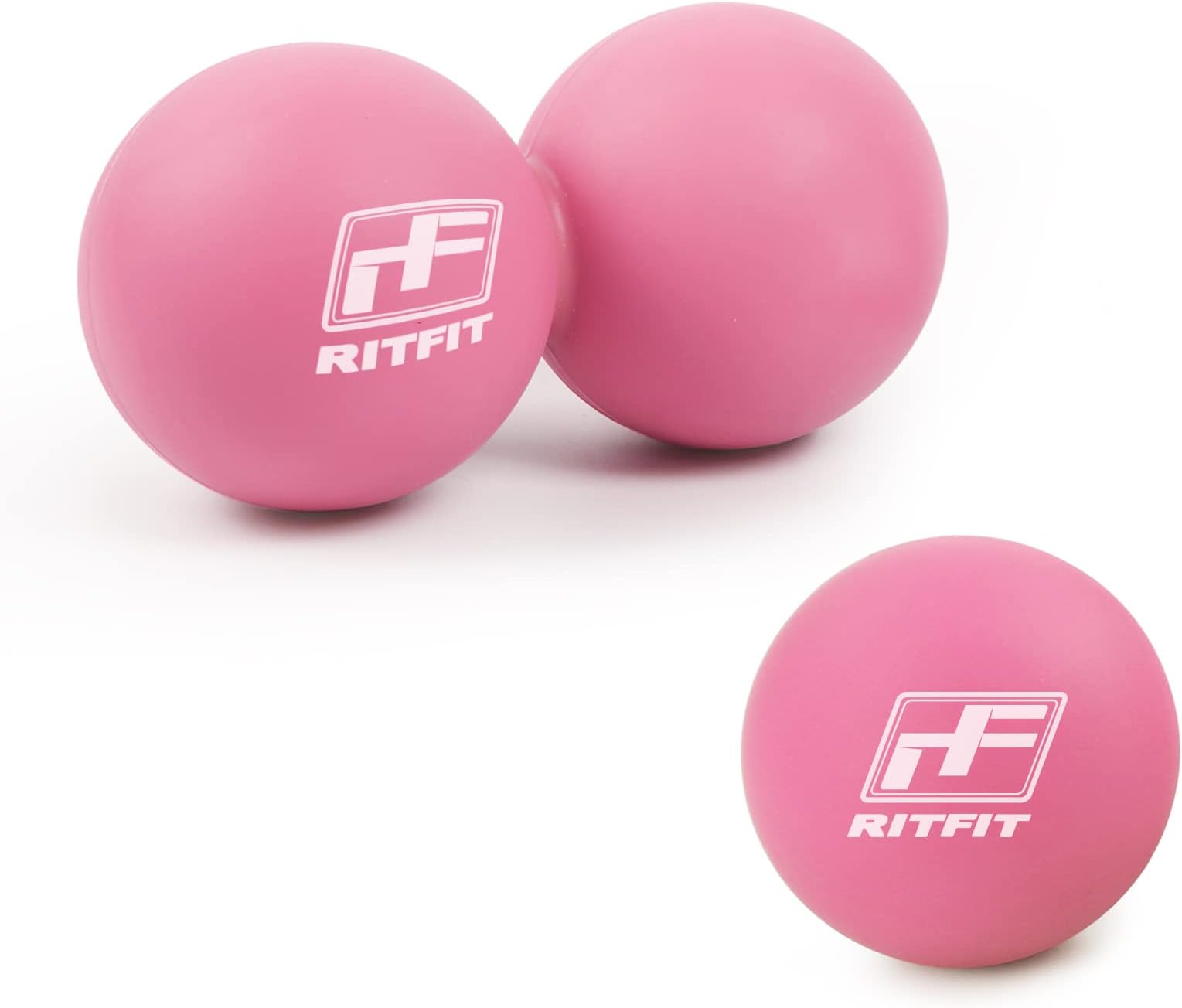 RitFit Peanut Massage Lacrosse Ball for Myofascial Release, Trigger Point Therapy, Muscle Knots, and Yoga Therapy, Single Massage Ball Carry with Bag and Workout Guide (Pink)