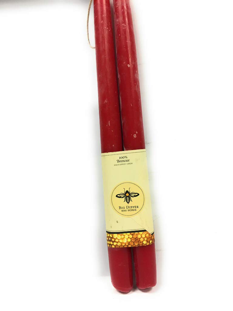 Big Dipper Wax Works Red Candles, Beeswax Taper Candles, 24-Hour Long Burn, Pure Beeswax Candle 15