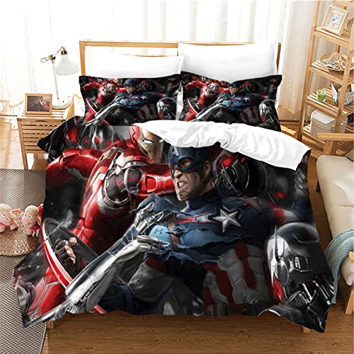 Funda Nordica Cama 90,Funda Nordica 155x220cm,niño niña Juego de Funda de edredón de 400 Hilos de poliéster de satén a Capitan America,Ropa de Cama con Funda de Almohada 80x80