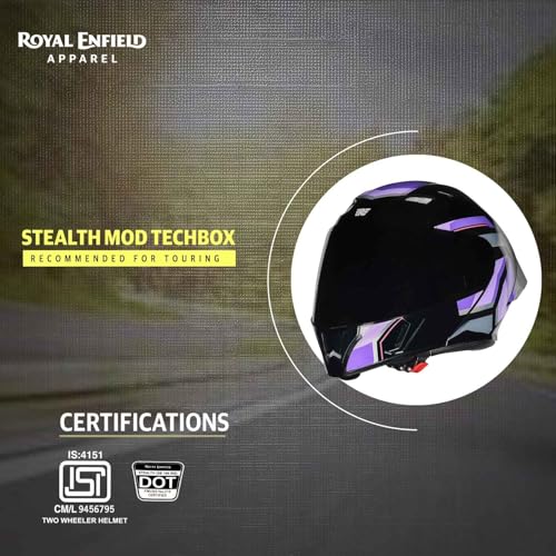 Image of Royal Enfield Stealth MOD TECHBOX Modular Helmet | Certification: ISI & DOT | Shell Construction: High Impact Grade ABS & Fiberglass Composite | Weight: 1200 + /-50 | Purple M