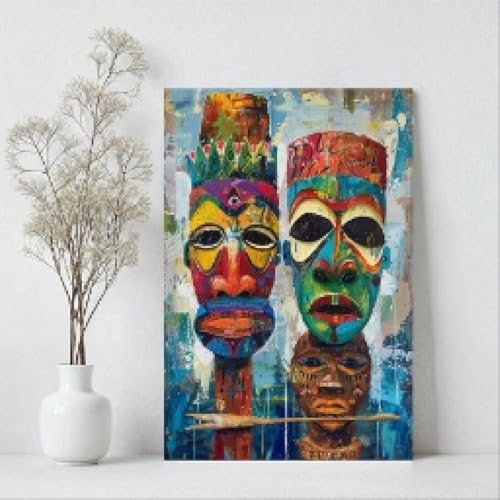 Masque africain décoration murale moderne affiche toile abstraite grand format 50x70cm