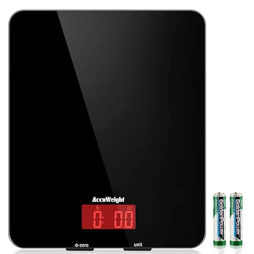AccuWeight 201 Digital Multifunction Meat Food Scale with LCD Display for Baking Kitchen Cooking, 11lb Capacity by 0.1oz, Tempered Glass