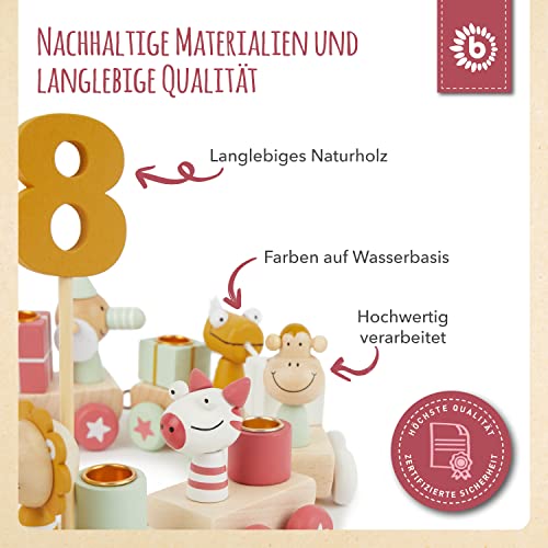 Bieco Drewniany pociąg urodzinowy Berry Look 0-99 Lat - Ciągnięcie numeru 31 sztuk, długość ok. 48 cm - Świeca kolejowa dla dzieci - Świece urodzinowe Liczby