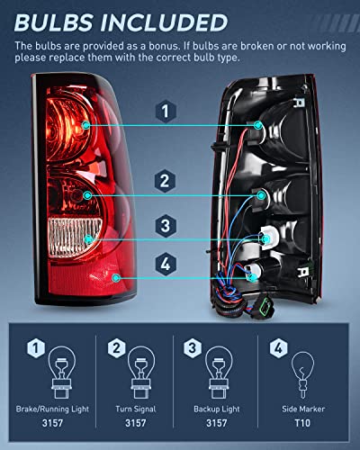 Image of Nilight Taillight Assembly Compatible with 2003-2006 Chevy Silverado Pair