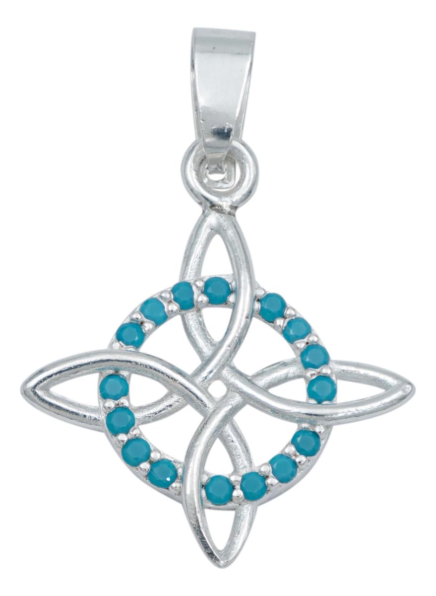 Joyaris Dije de Plata Ley 925 Nudo de Bruja Celta con Zirconia Turquesa Auténtica - Colgante Amuleto Mujer Protección Talismán Joyería Fina Regalo Cumpleaños Aniversario