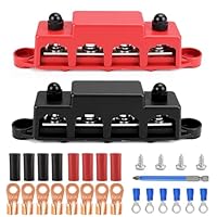 Stromverteiler Sammelschienen Block, 12V-48V DC, 250A, 4 M8 Klemmenbolzen, 2 Stück, Schwarz-Rot (A-Schwarz und Rot)