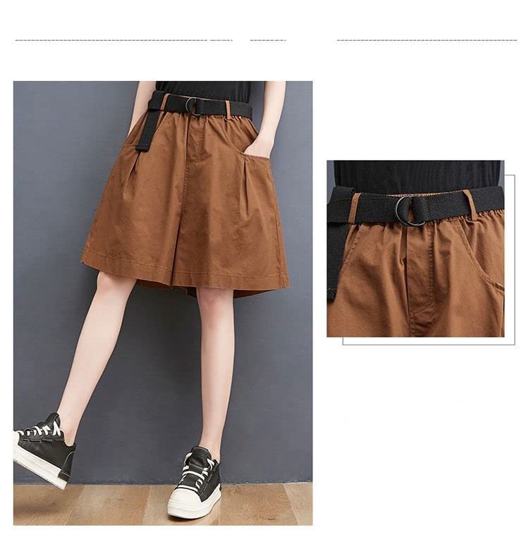 Short Femmes Lâches Hautes Shorts De Jambe Large Décontractées Cinq Points De Grande Taille De Cargaison avec Ceinture