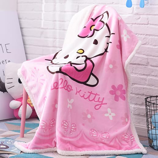 Cartoon Printing Throw Blanket for Girls Kids Adults, 40"x55", All Seasons Flannel Fleece Blanket, Soft & Warm Plush Blankets for Couch Sofa Bed Camping Travel, Pink, Polyester