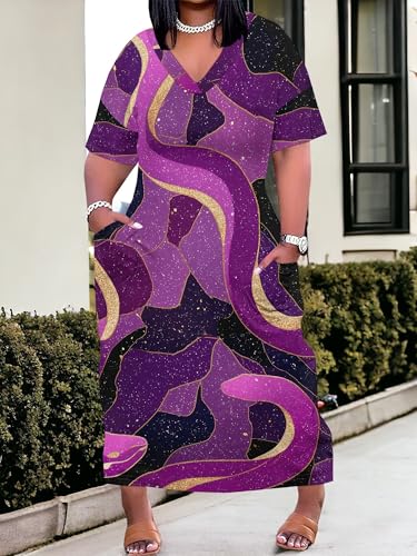Image of SUZONANA Plus Size Dresses for Curvy Women African Print American Dress Summer Outfits Casual Loose with Pocket