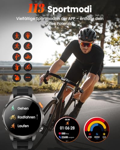BANLVS Smartwatch Herren Militär mit 1000mAh und LED Taschenlampen, Schwarz – Ansicht 5