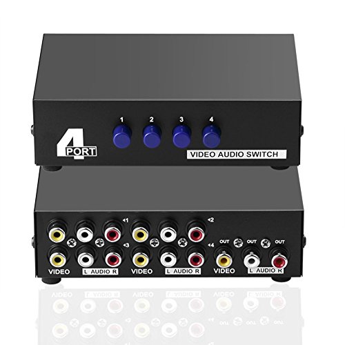SIENOC 4-Way Interruptor AV 4 en 1 de Cada selector RCA de Audio y v�deo L/R Caja de Interruptor Splitter Negro para Consolas de Videojuegos DVD STB