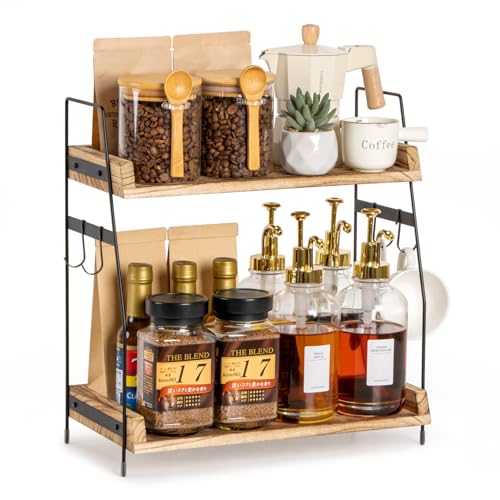 PUERSI Coffee Station Organizer 2 Tier Coffee Bar Accessories Storage Rack