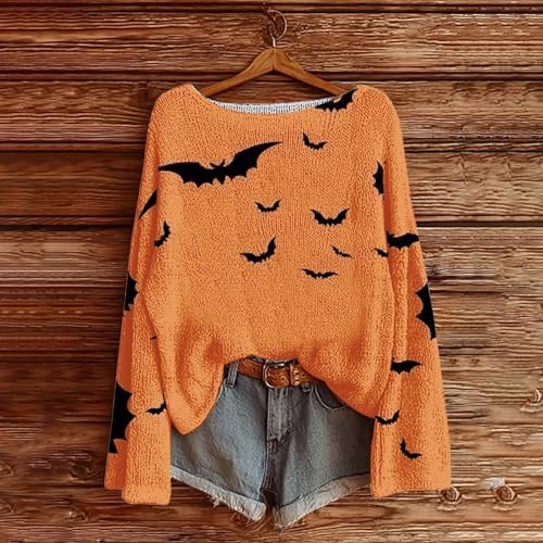 Halloween Sweater for Women 2025 Ghost Pumpkin Knitted Pullover Sweaters Long Sleeve Crew Neck Funny Sweatshirts2
