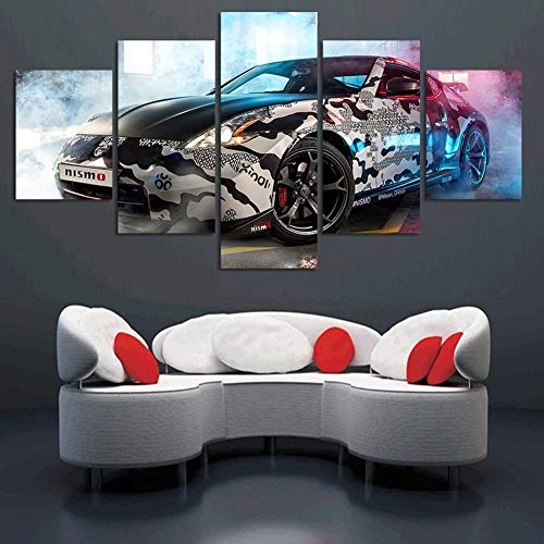 Walkking Ways Cool Sport Car Canvas Wall Art Oil Paintings Painting Nissan 370Z Prints For Modern Home Decorations, 5 Panels #TOP4
