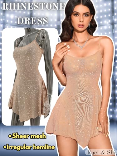 Kaei&Shi Mini Dress Outfit Sexy Birthday,Club Concert Party,Sheer Mesh Going Out,Homecoming HOCO Rhinestone Sparkly Sequin2