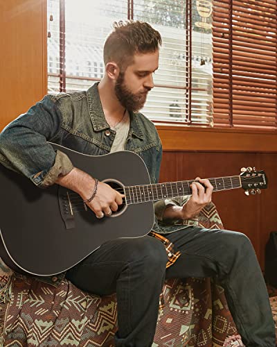 Donner Black Acoustic Guitar For Beginner Adult With Free Online Lesson Full Size Dreadnought Acustica Guitarra Bundle Kit With Bag Strap Tuner Capo Pickguard Pick, Right Hand 41 Inch, Dag-1B/Dad-160D #TOP5