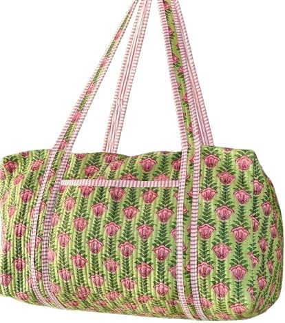 Large Cotton Patches Duffle Bags Blockprint Quilted Fabric Weekender Bags For Women Holiday Gifts Handmade Colorful Travel Duffel Overnight Bag for Women Item Travel Bag (color-1, 18x9x9")4