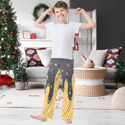 Boy's Pants Black Ice Cream Jogger Pants Elastic Waist Long Bottoms Trousers with Pockets 6-14 Years2