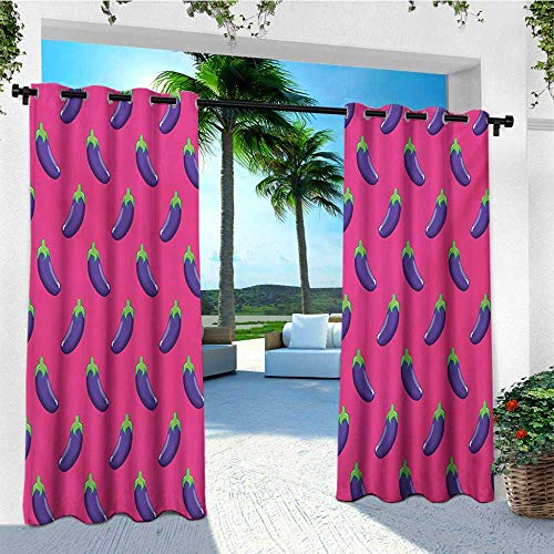 leinuoyi Eggplant, Sun Zero Outdoor Curtains, Symmetrical Striped Eggplants on a Magenta Background Healty Vegan Vegeterian, for Patio W96 x L96 Inch Purple Magenta