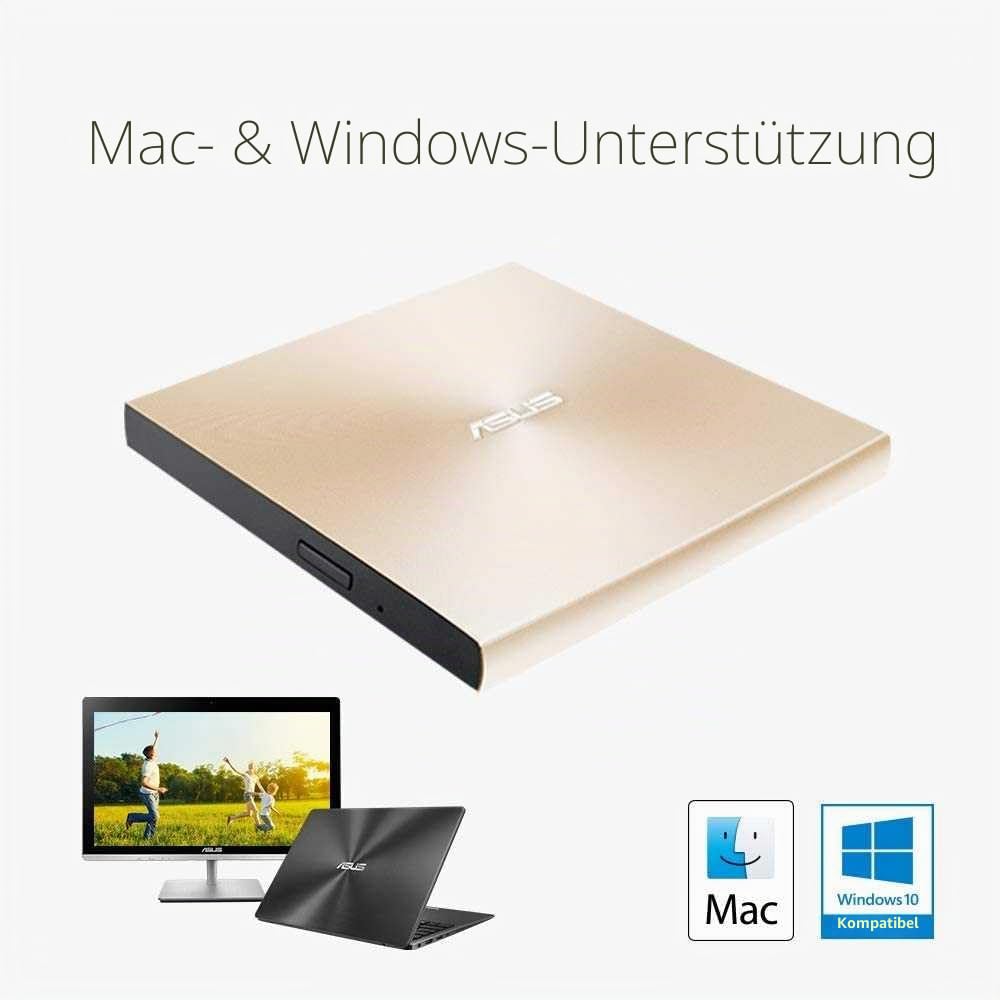 ASUS ZenDrive U9M Schwarz – USB 2.0/USB-C Slim Externer DVD-Brenner Optische Disc 8X Speed Re-Writer-Laufwerk mit M-Disc-Unterstützung, USB 2.0 Typ-A/Typ-C-Kompatibilität, Mac/Windows OS kompatibel