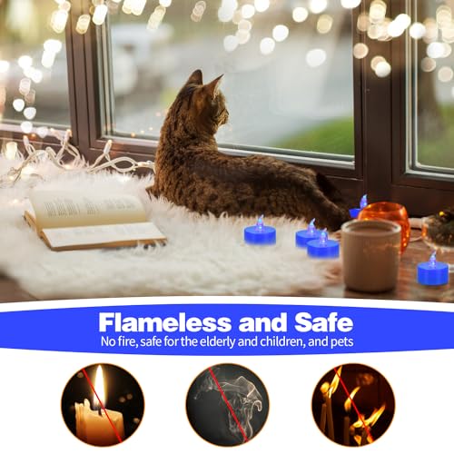 Image of KOABY 12 Pack Blue Light Flameless Tea Lights, Blue Base, Last 100H | for Decor