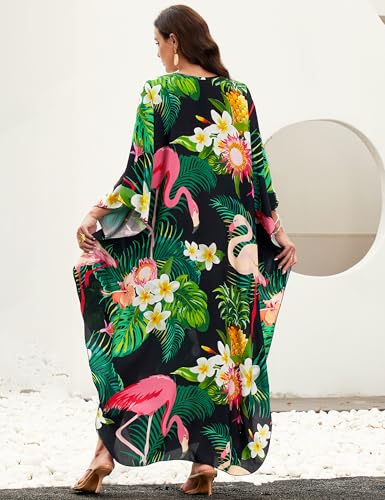 Image of MAKABO Kaftan Dresses for Women, V Neck Moo Moos Colorful Print Cover Ups Caftan Beach Dresses for Swimwear