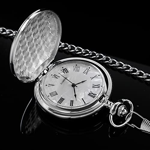 Image of Smooth Pocket Watch Alloy Steel Quartz Roman /Arabic Numerals with 37cm Chain for Father's Day Xmas Best Gifts
