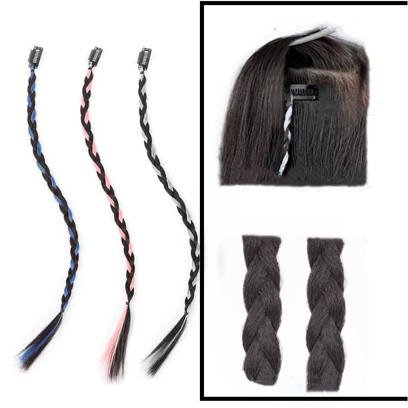 Miniatura 4 de Peluca sintética de 18 pulgadas, 6 piezas de trenzas de bebé, cortina frontal con flequillo, extensiones de cabello largo con clip, trenzas de cola