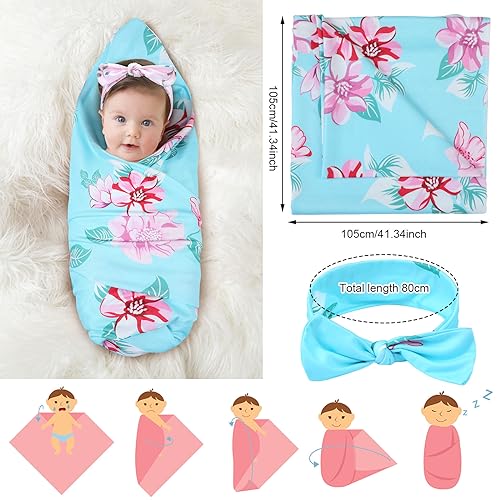 Image of Mepase 5 Pcs Mommy and Me Hospital Matching Outfits Maternity Robe Swaddle Blanket Baby Girl Boys Headband Hat for Mom Baby