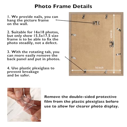 Image of JCJMY Rustic Brown 16x18 Picture Frame for Poster Photo, Horizontal and Vertical Formats, Wall Hanging, 16 x 18 Wall Gallery Frame