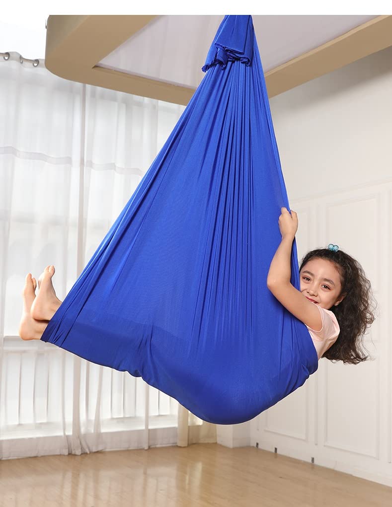 Sensory Swing, Therapy Compression Cuddle Adjustable Hammock for Sensory Processing, Indoor & Outdoor Snuggle Use - Ideal for Special Needs Sensory Integration (Hardware Kit Included) Blue
