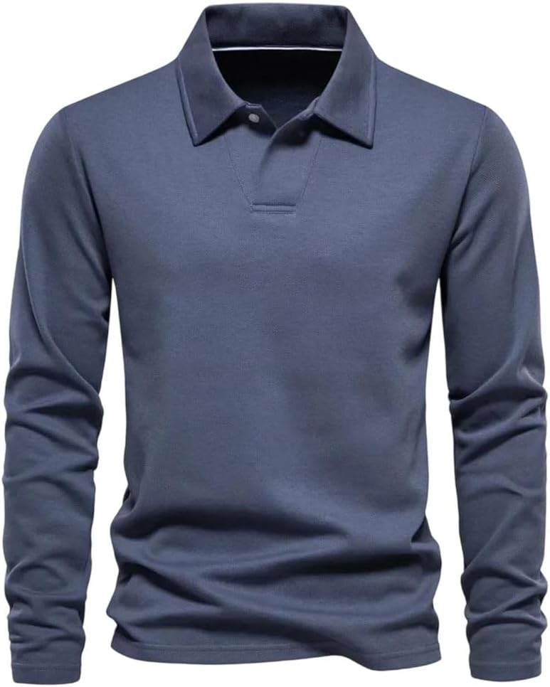 Men's Solid Color Print Polo Shirt Lapel Long Sleeve Golf Shirt Daily Business Casual Tops