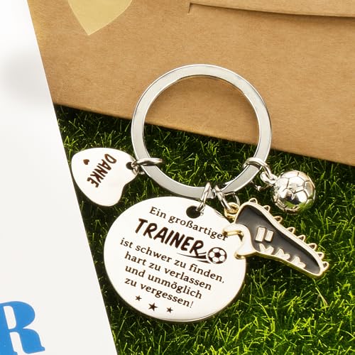 Fussball Trainer Geschenk Schlüsselanhänger Abschiedsgeschenk Coach Fußball Dankeschön Geschenke Fußballtrainer Abschied Edelstahl Schlüsselring mit Dankeskarte Lehrertag Geburtstag Geschenkideen