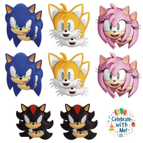 Unique Sonic the Hedgehog Party Masks 16 Assorted Paper Masks with Celebrate With Me Sticker | Sonic Birthday Party Supplies for Kids