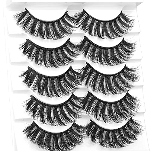 Ruairie False Eyelashes Natural Wispy Lashes Pack 3D Fake Eye Lashes Fluffy Volume Faux Mink Lashes Bulk 5 Pairs
