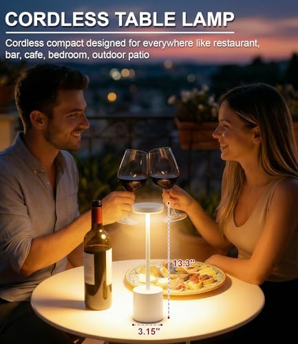 Image of Swinerton White Rechargeable Cordless Table Lamps Set, 5000mAh Battery Powered Wireless Table Light, Portable LED Desk Lamp, 3 Color Dimmable Lighting for Restaurant Dining Patio Outdoor Bedroom